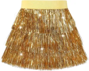 Noomelfish Girls Tinsel Fringe Skirt Sparkly Tassel Metallic Party Skirt(5-12 Years)