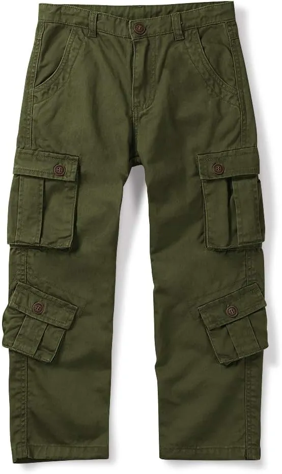 OCHENTA Boys Cargo Pants with 8 Pockets Casual Hiking Slacks Combat Trousers for Kid