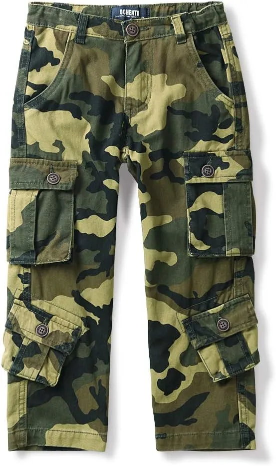 OCHENTA Boys Cargo Pants with 8 Pockets Casual Hiking Slacks Combat Trousers for Kid