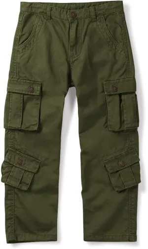 OCHENTA Boys Cargo Pants with 8 Pockets Casual Hiking Slacks Combat Trousers for Kid