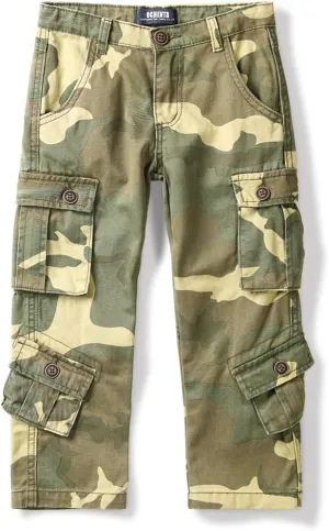 OCHENTA Boys Cargo Pants with 8 Pockets Casual Hiking Slacks Combat Trousers for Kid