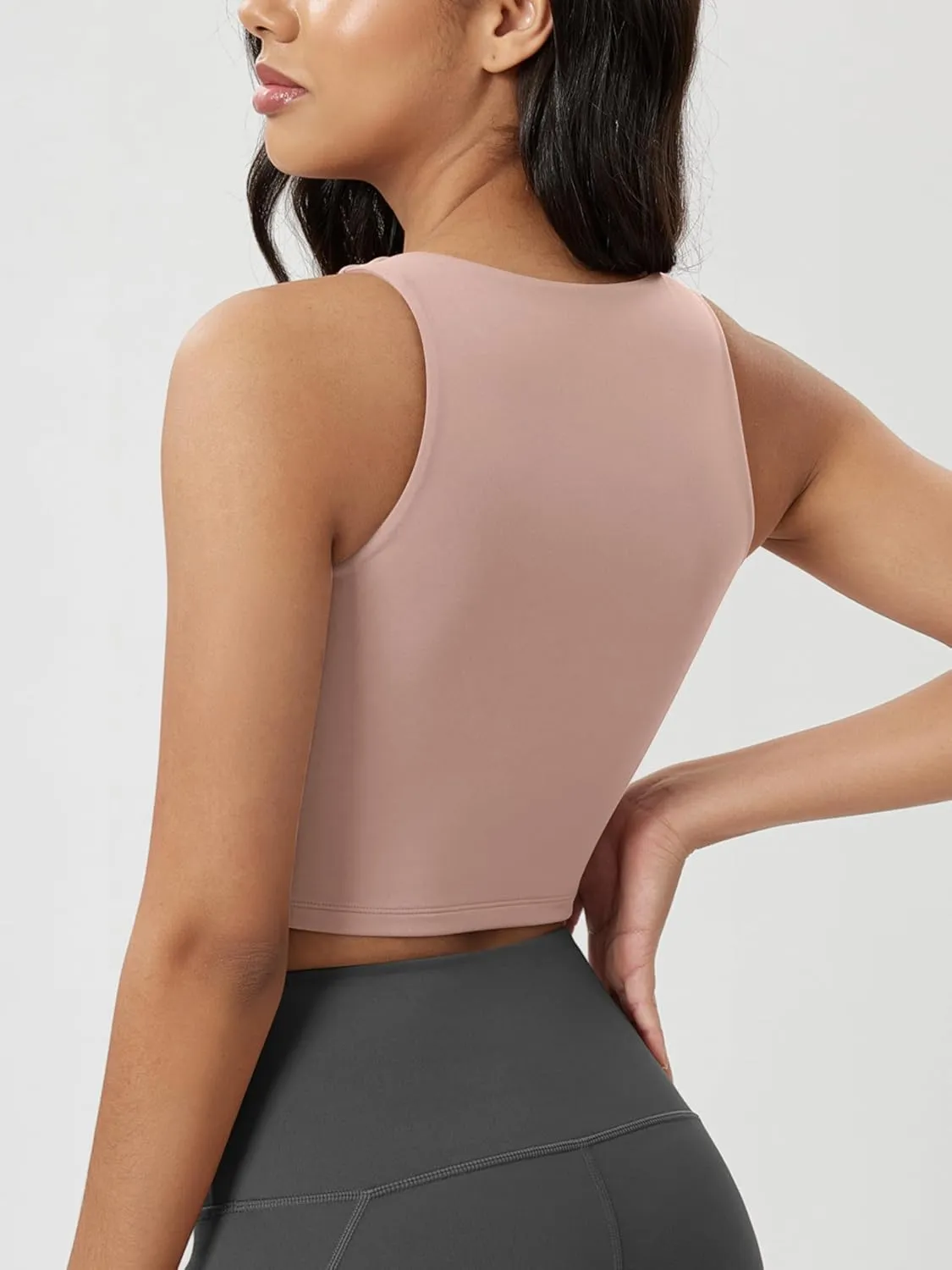 ODODOS Double Layer High Neck Crop Tank for Women Cloud Feeling Sleeveless Casual Yoga Cropped Tops