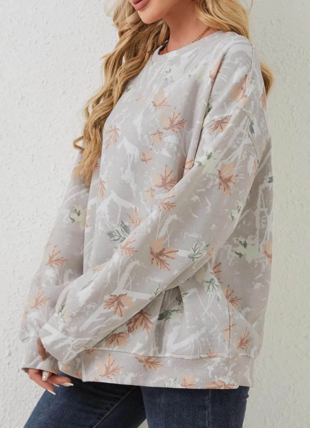 Oversized Camo Sweatshirt For Women Men Maple Leaf Camouflage Sweatshirts Hunting Camo Pullover Tops