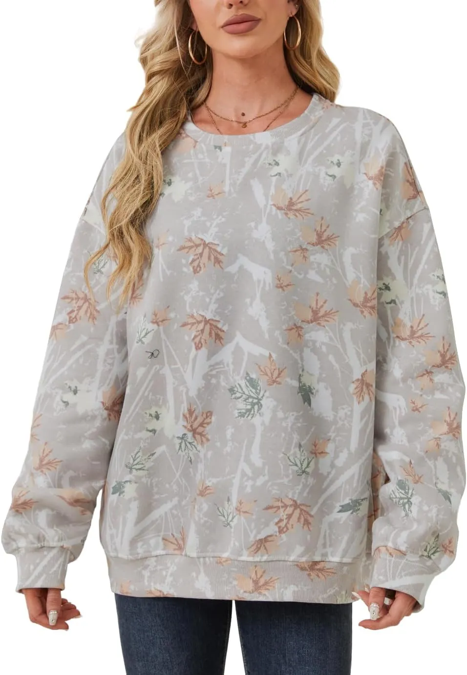 Oversized Camo Sweatshirt For Women Men Maple Leaf Camouflage Sweatshirts Hunting Camo Pullover Tops