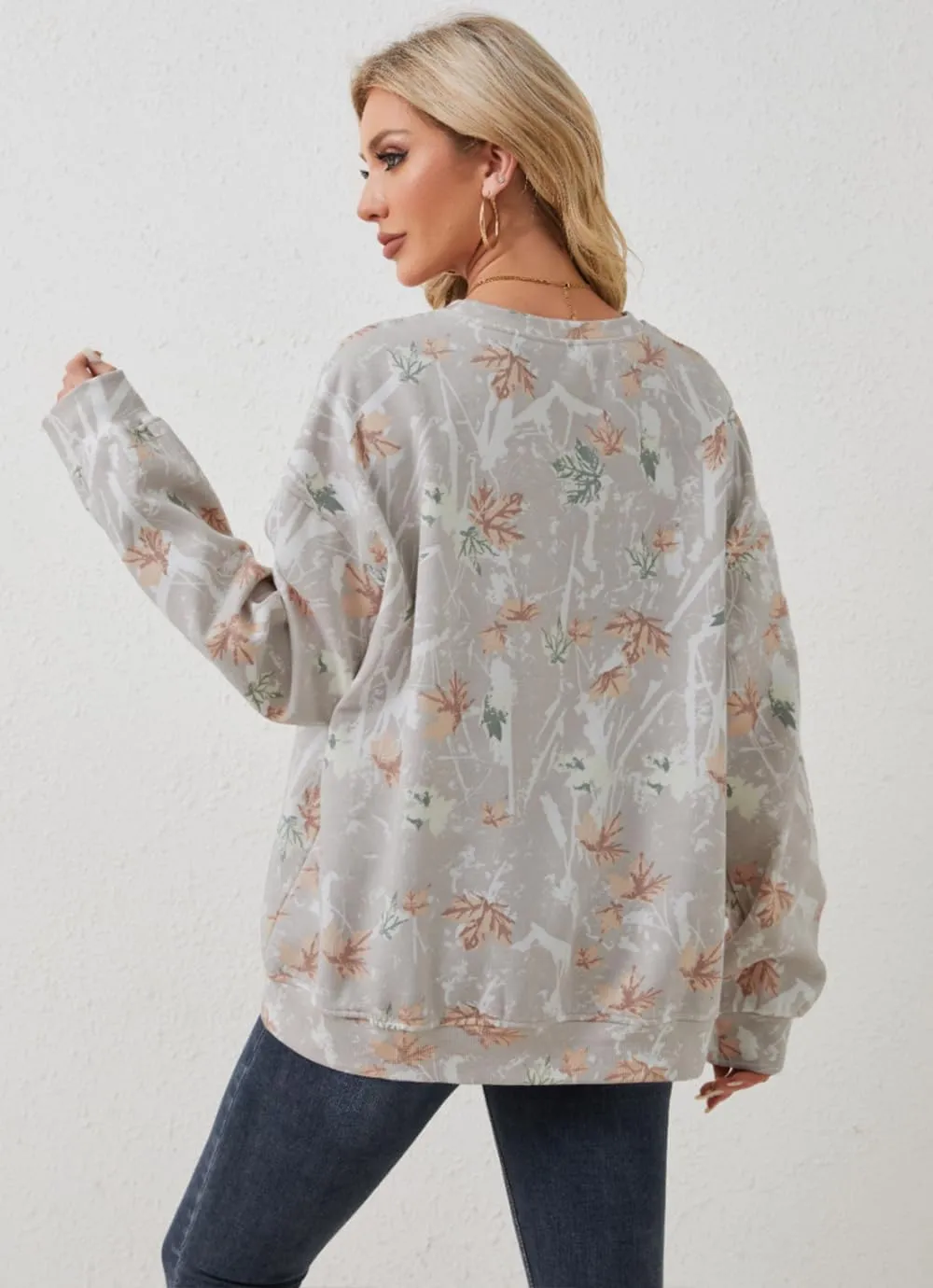 Oversized Camo Sweatshirt For Women Men Maple Leaf Camouflage Sweatshirts Hunting Camo Pullover Tops