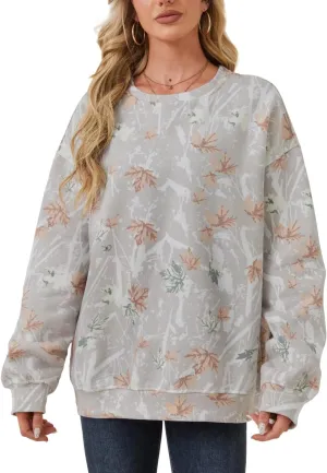 Oversized Camo Sweatshirt For Women Men Maple Leaf Camouflage Sweatshirts Hunting Camo Pullover Tops