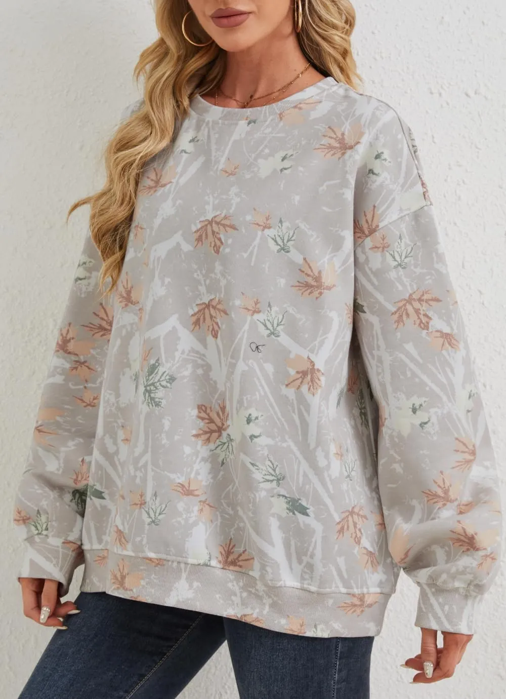 Oversized Camo Sweatshirt For Women Men Maple Leaf Camouflage Sweatshirts Hunting Camo Pullover Tops