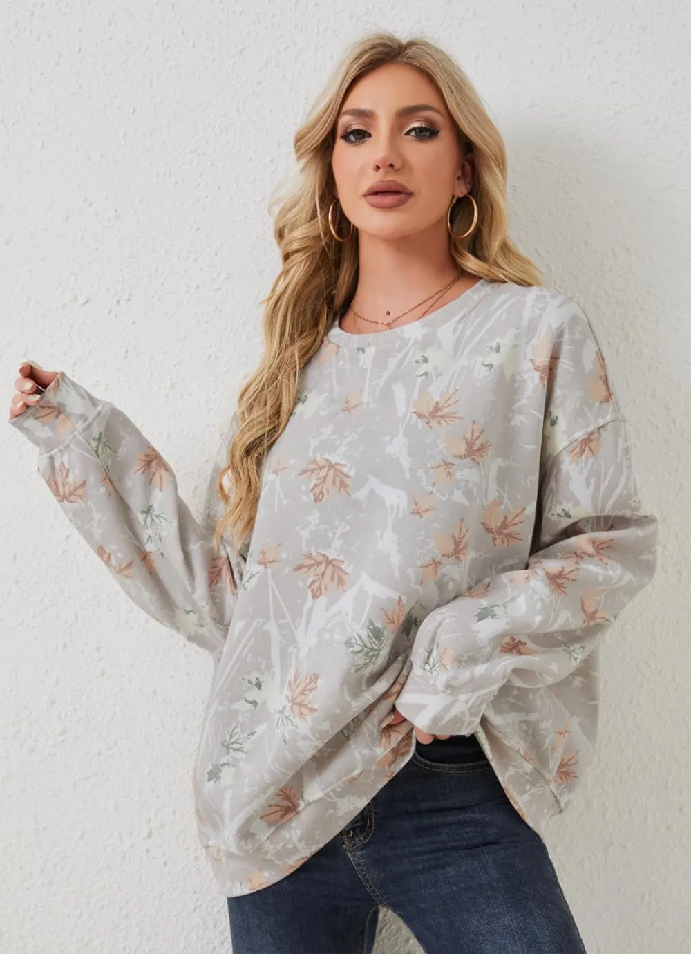 Oversized Camo Sweatshirt For Women Men Maple Leaf Camouflage Sweatshirts Hunting Camo Pullover Tops