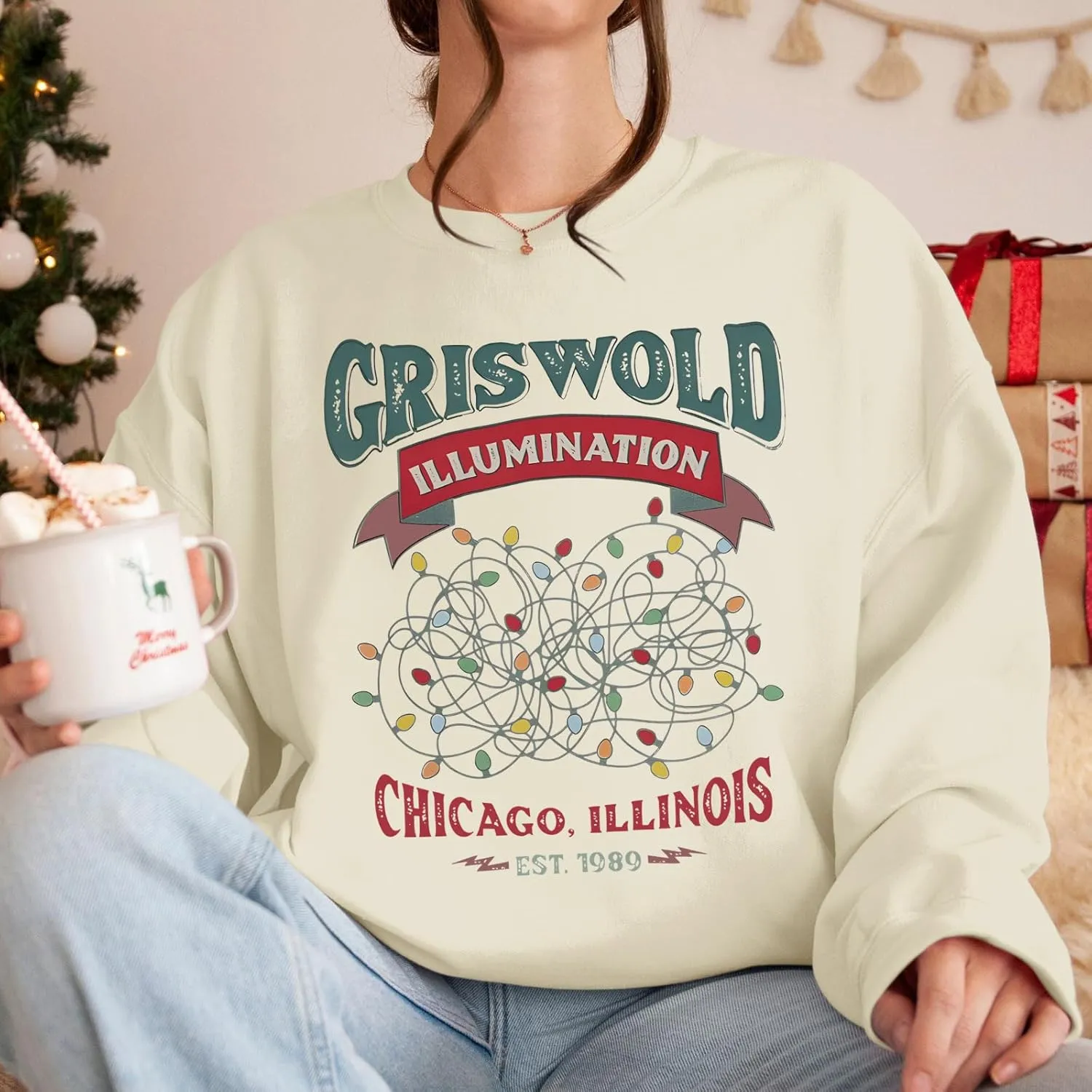 Oversized Christmas Graphic Sweatshirts for Women Funny Christmas Vacation Sweatshirt Xmas Crewneck Pullover Tops