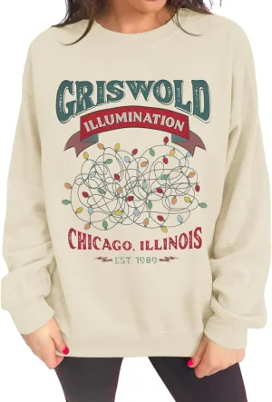 Oversized Christmas Graphic Sweatshirts for Women Funny Christmas Vacation Sweatshirt Xmas Crewneck Pullover Tops