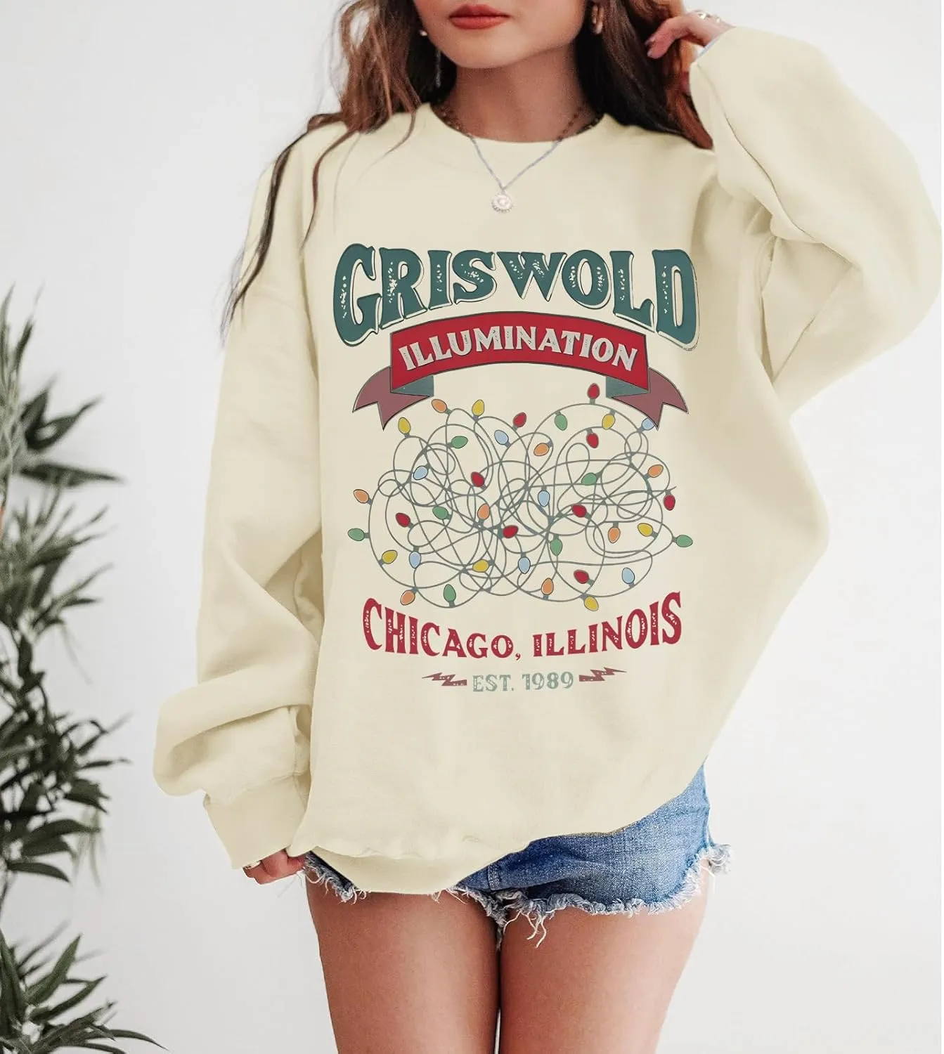 Oversized Christmas Graphic Sweatshirts for Women Funny Christmas Vacation Sweatshirt Xmas Crewneck Pullover Tops