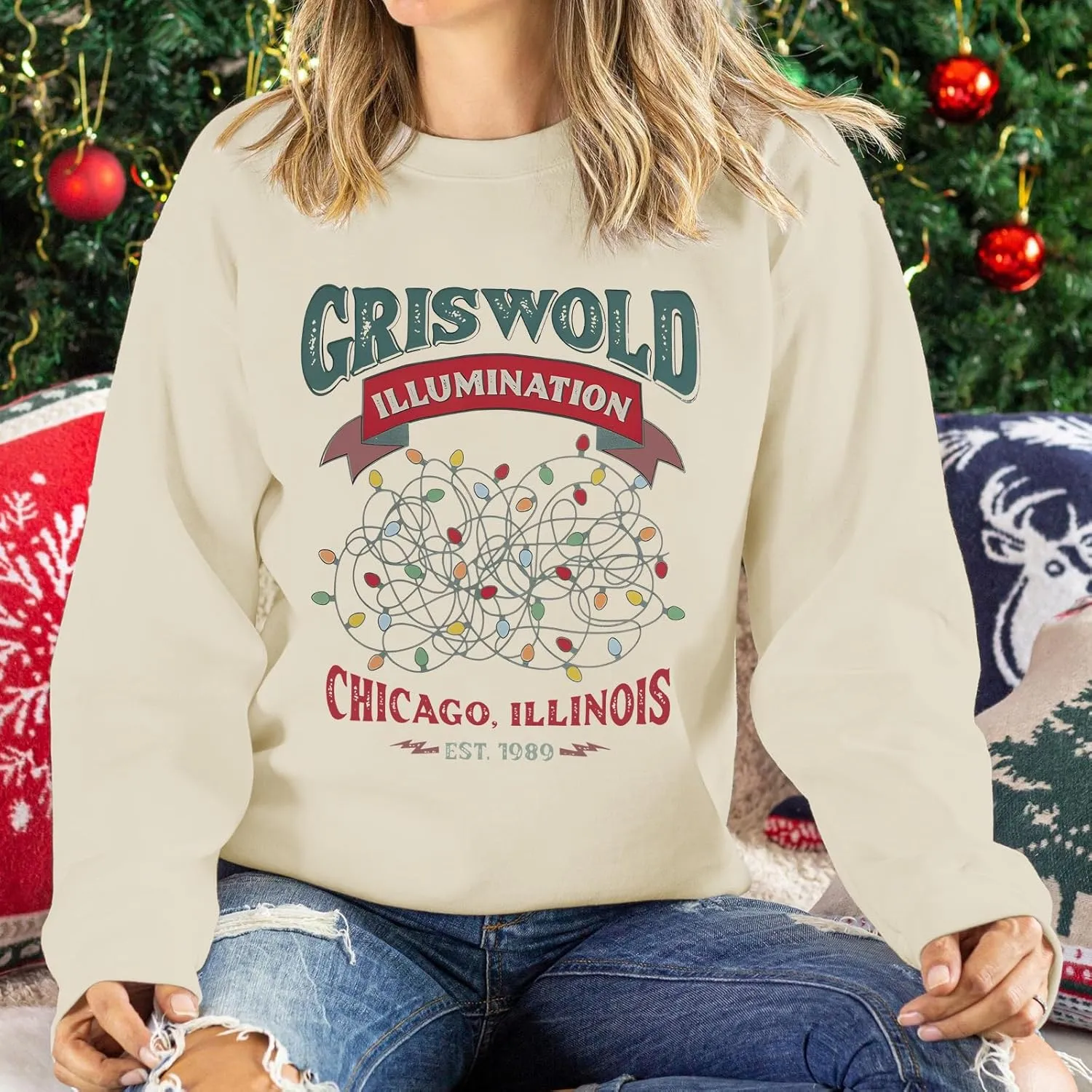 Oversized Christmas Graphic Sweatshirts for Women Funny Christmas Vacation Sweatshirt Xmas Crewneck Pullover Tops