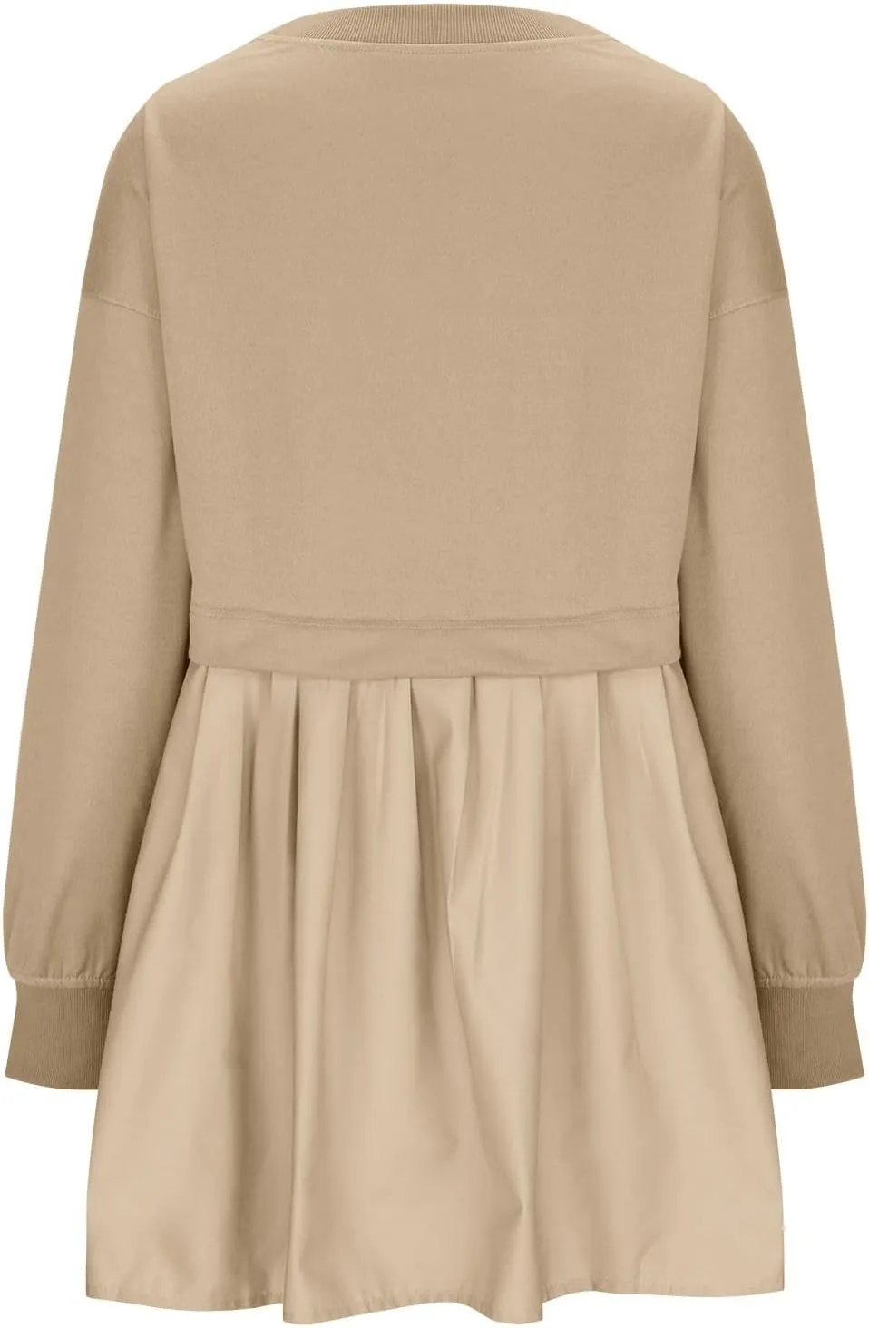 Oversized Sweatshirt Dress for Women Long Sleeve Patchwork Crewneck Pullover Loose Flowy Pleated Tops Mini Dress