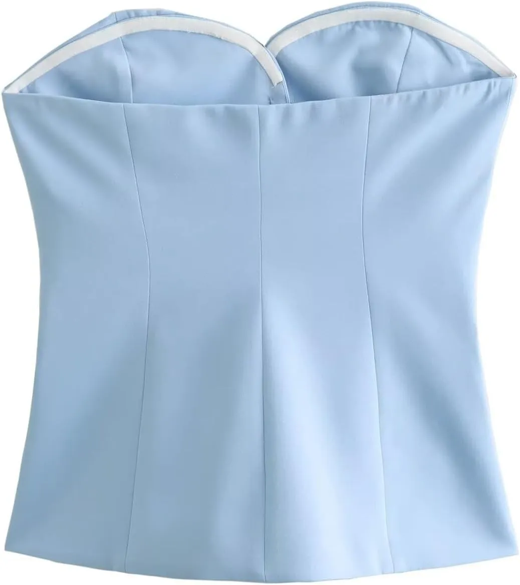 Perbai Womens Sleeveless Blazer Tube Top Off Shoulder Button Front Fitted Strapless Work Business Bandeau Vest