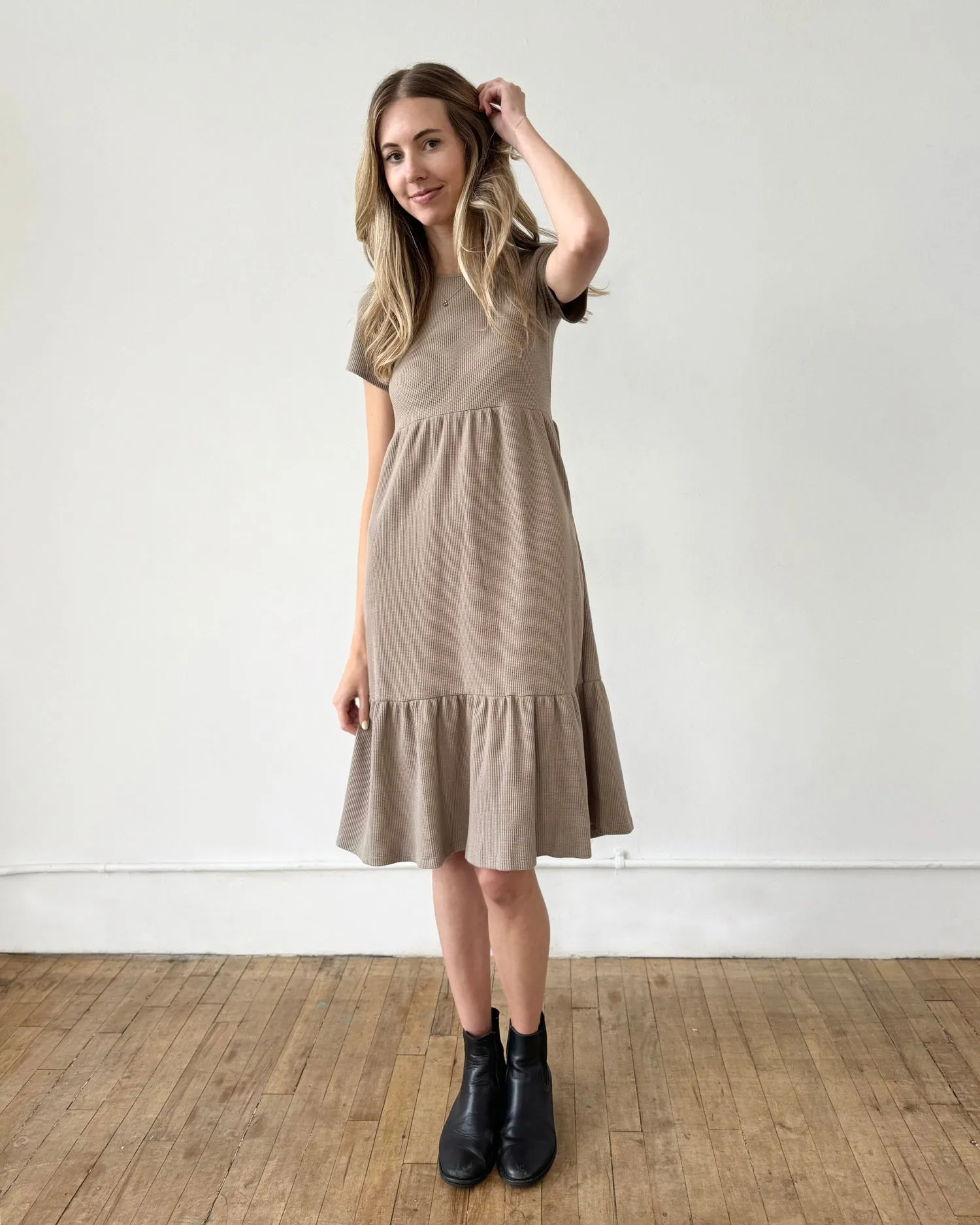 PHOENIX waffle knit dress in Taupe Grey