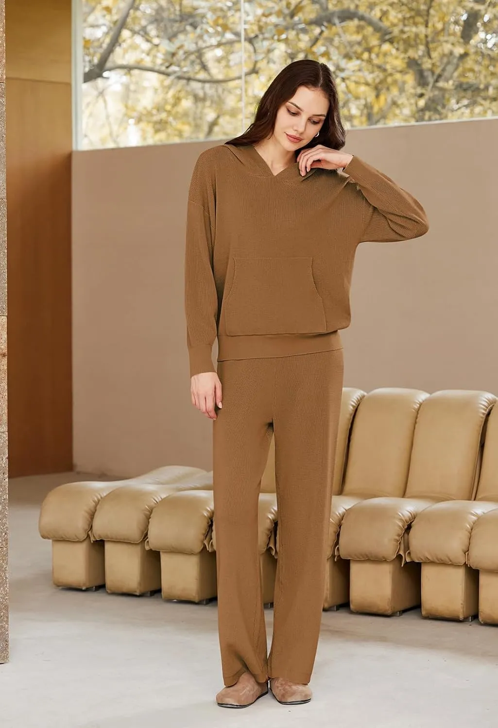 Pink Queen Sweater Set for Women Pullover Hoodie Matching Wide Leg Pants Loose Knitted Sweatsuit with Pocket