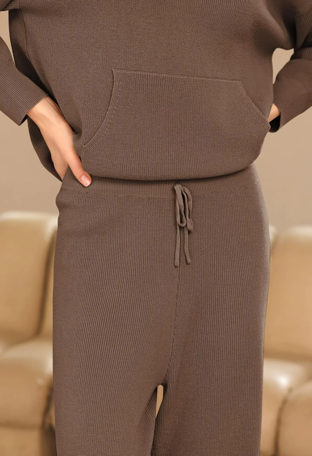 Pink Queen Sweater Set for Women Pullover Hoodie Matching Wide Leg Pants Loose Knitted Sweatsuit with Pocket