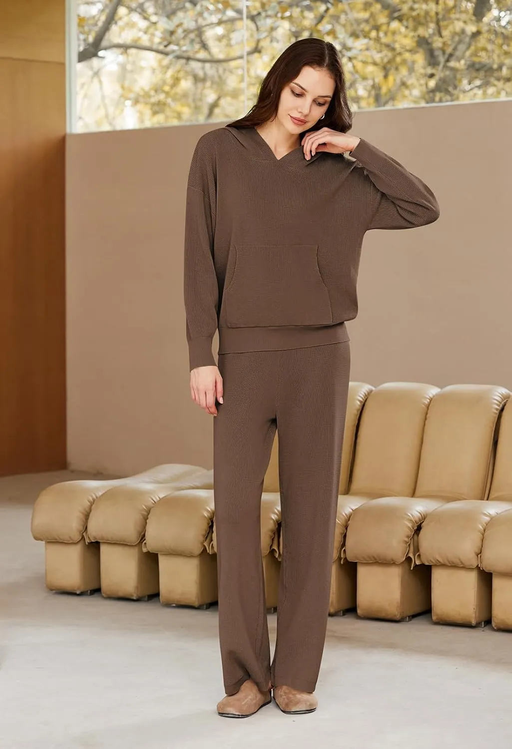Pink Queen Sweater Set for Women Pullover Hoodie Matching Wide Leg Pants Loose Knitted Sweatsuit with Pocket