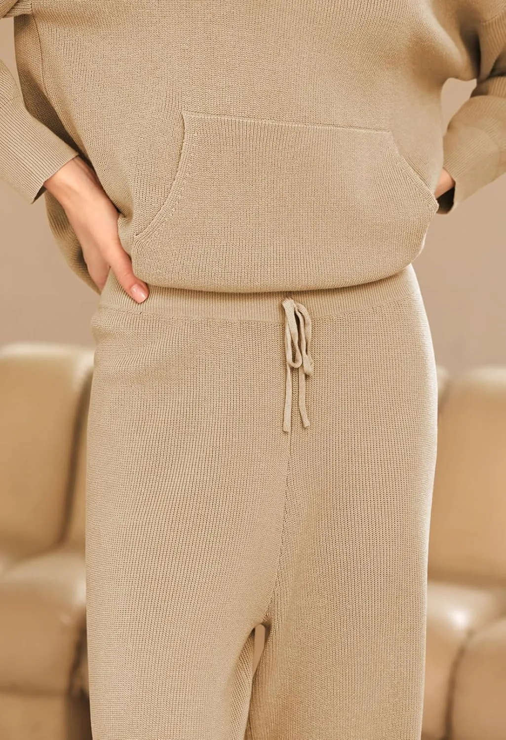 Pink Queen Sweater Set for Women Pullover Hoodie Matching Wide Leg Pants Loose Knitted Sweatsuit with Pocket