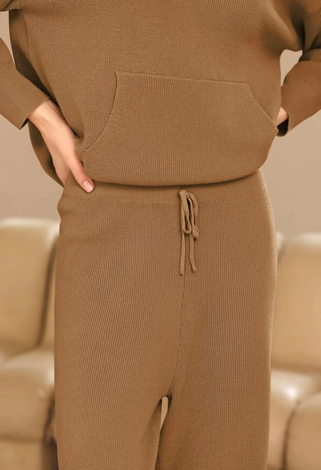 Pink Queen Sweater Set for Women Pullover Hoodie Matching Wide Leg Pants Loose Knitted Sweatsuit with Pocket