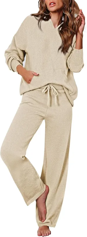 Pink Queen Sweater Set for Women Pullover Hoodie Matching Wide Leg Pants Loose Knitted Sweatsuit with Pocket