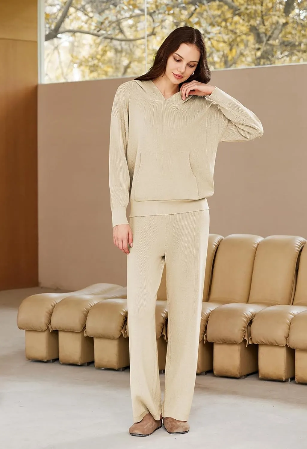 Pink Queen Sweater Set for Women Pullover Hoodie Matching Wide Leg Pants Loose Knitted Sweatsuit with Pocket