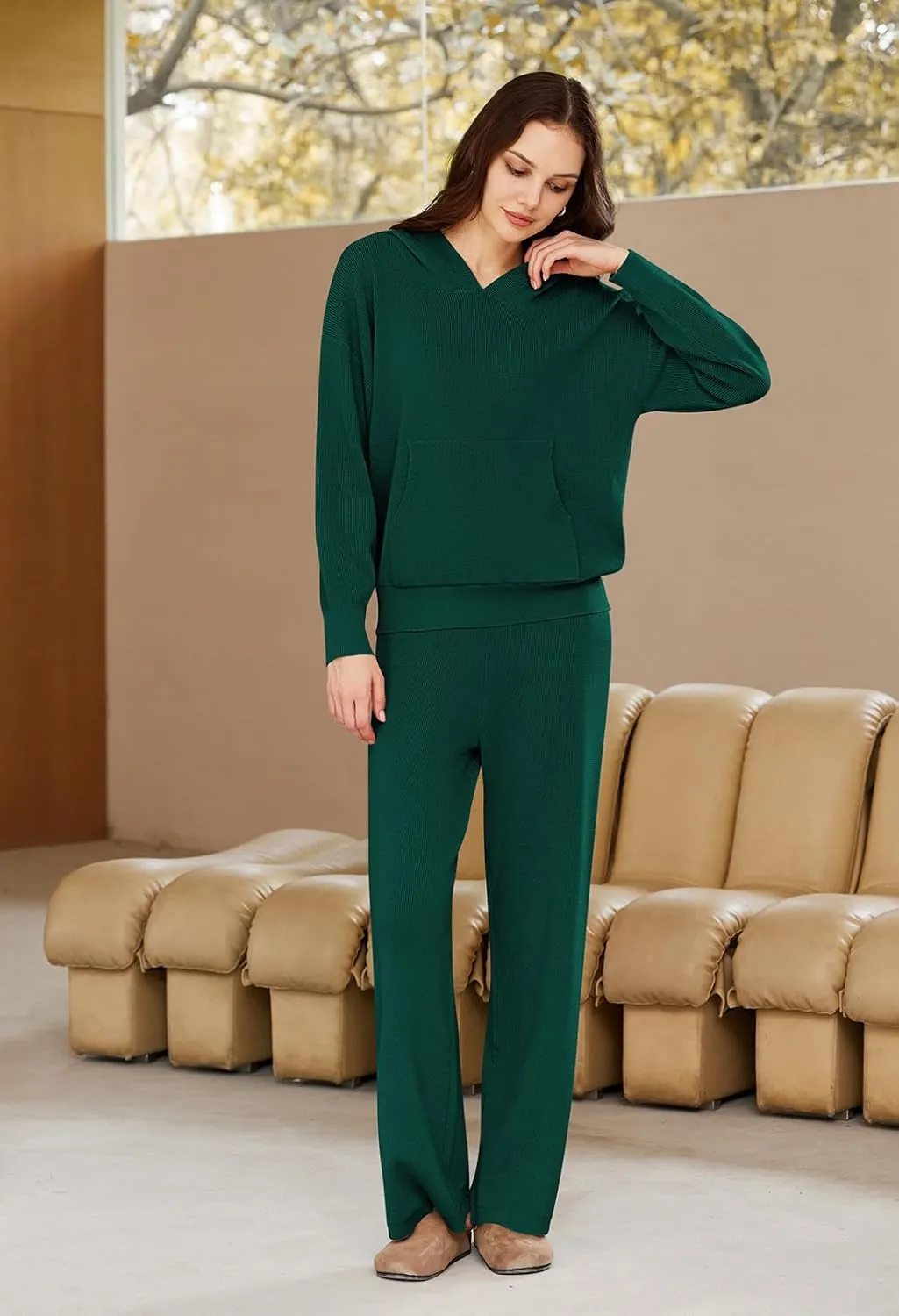 Pink Queen Sweater Set for Women Pullover Hoodie Matching Wide Leg Pants Loose Knitted Sweatsuit with Pocket