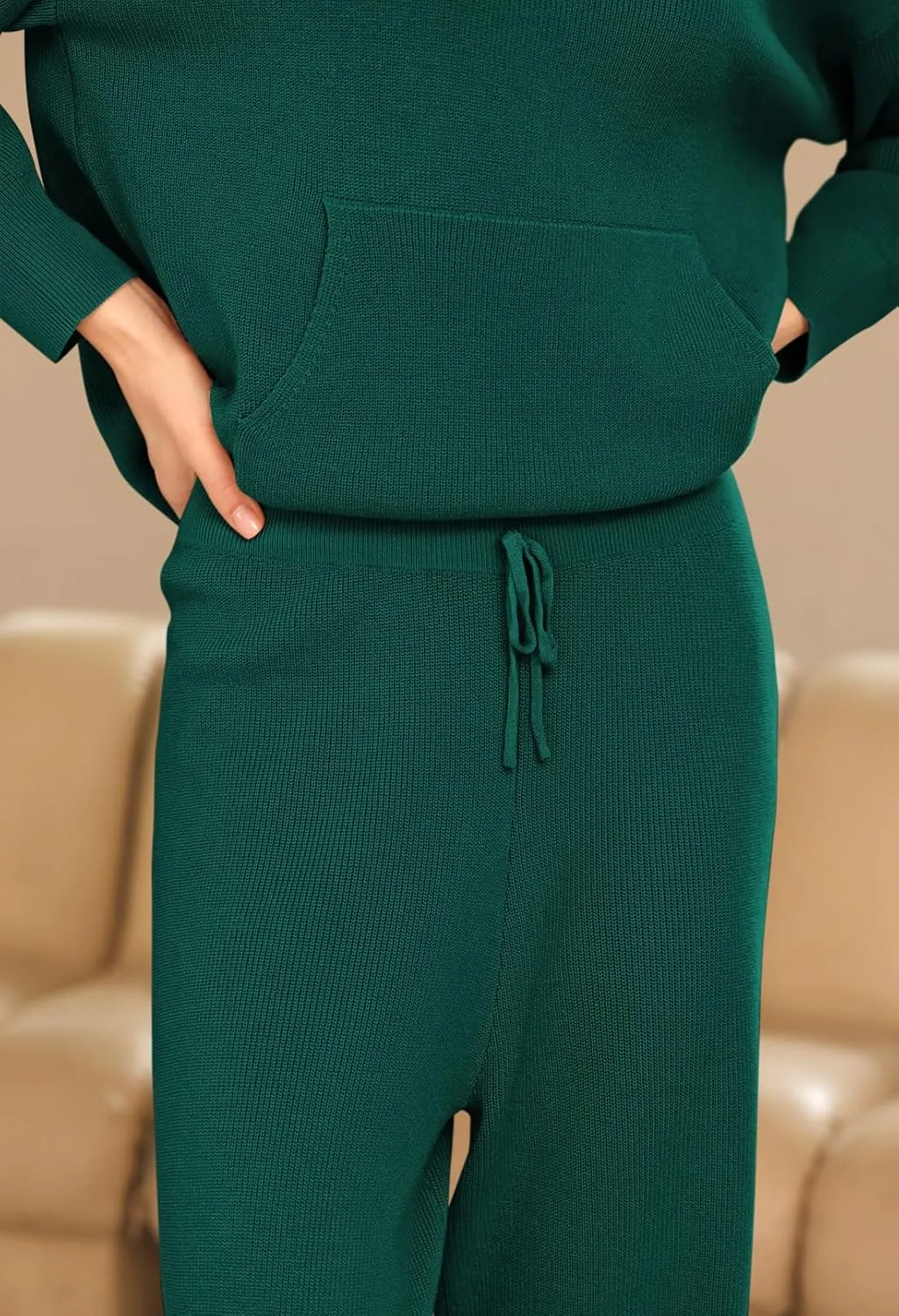 Pink Queen Sweater Set for Women Pullover Hoodie Matching Wide Leg Pants Loose Knitted Sweatsuit with Pocket
