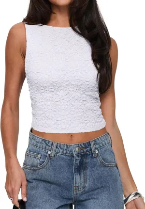 REORIA Women's Sexy Open Back High Neck Sleeveless Tank Top Y2k Lace Twist Backless Crop Tops