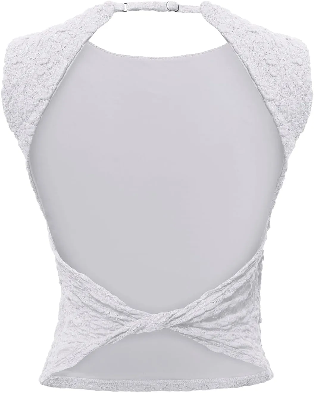 REORIA Women's Sexy Open Back High Neck Sleeveless Tank Top Y2k Lace Twist Backless Crop Tops
