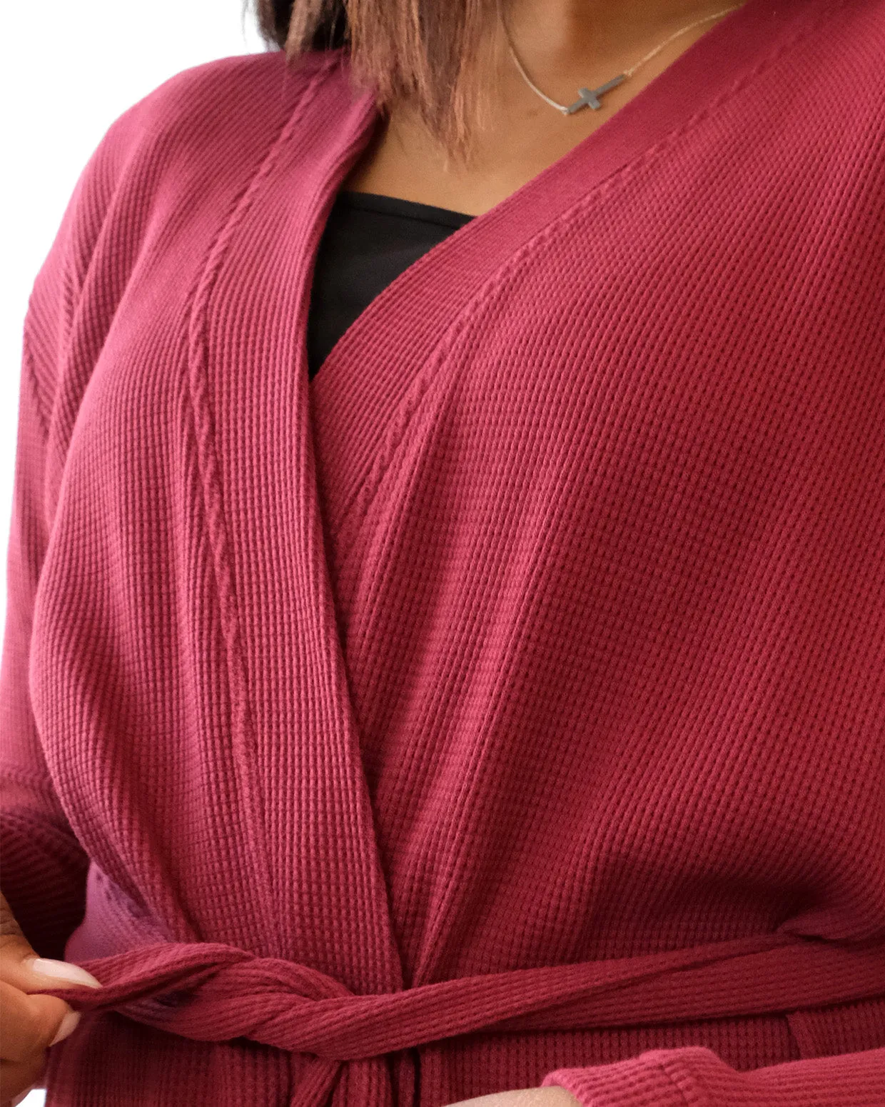 RORY waffle knit cardigan in Cranberry