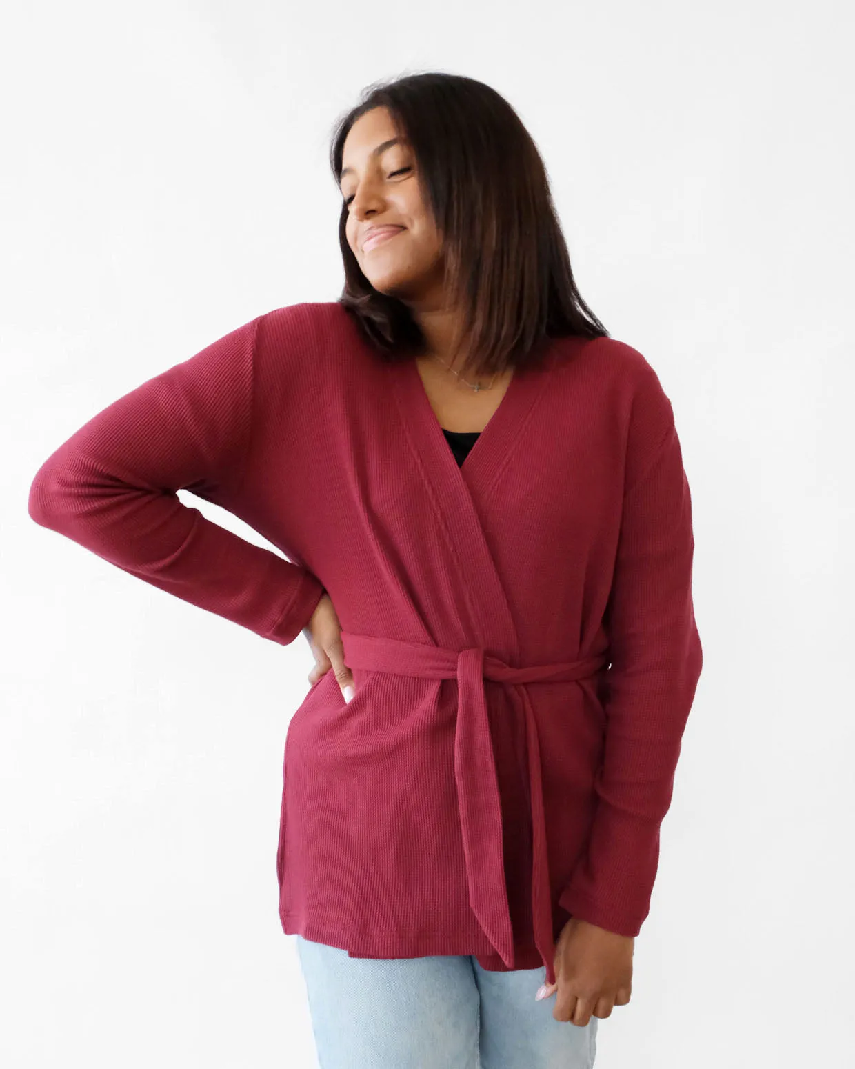 RORY waffle knit cardigan in Cranberry