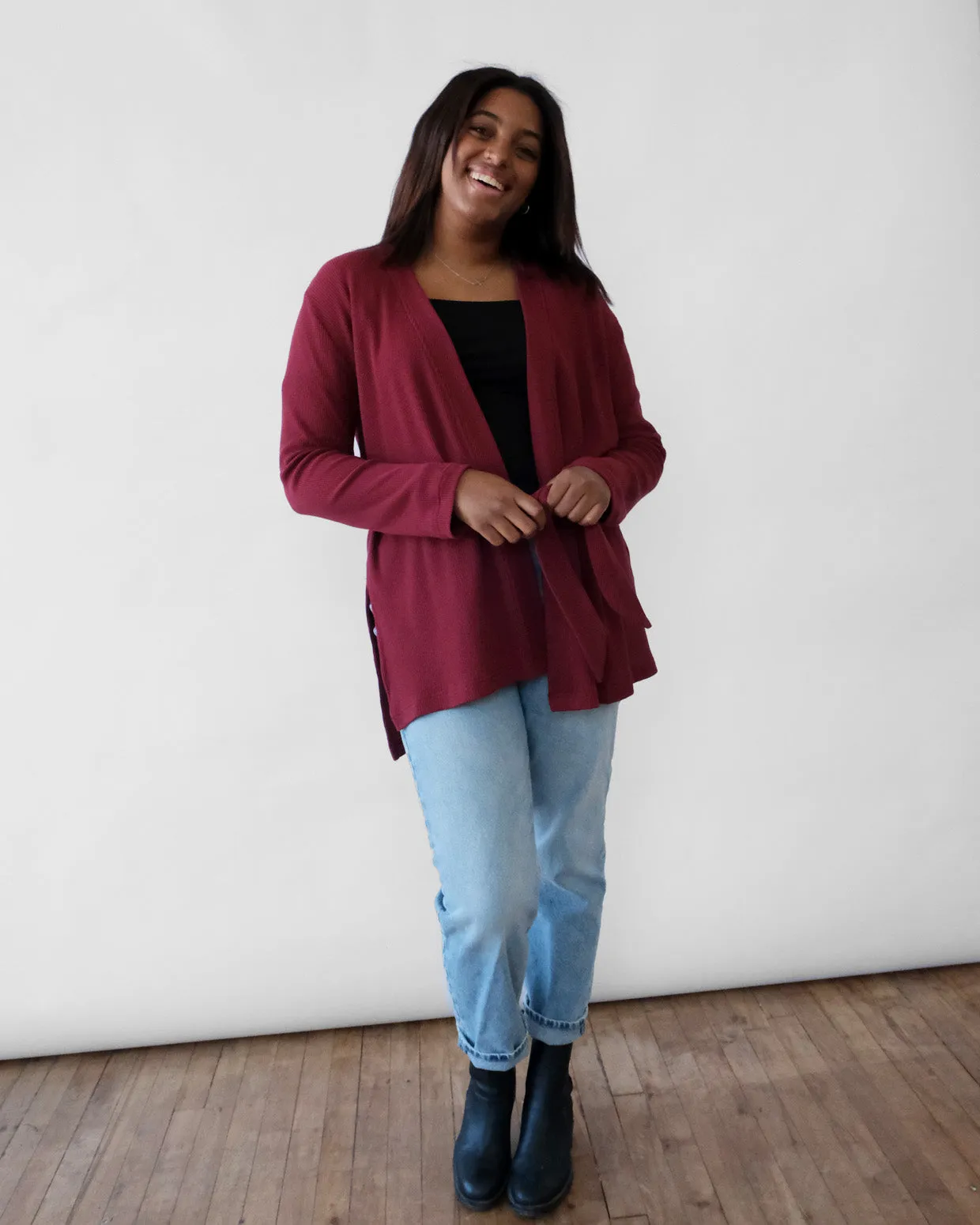 RORY waffle knit cardigan in Cranberry