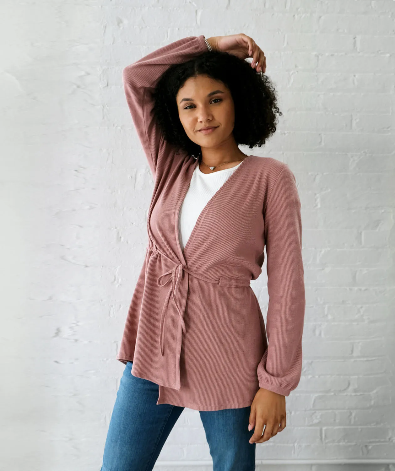 ROSIE waffle knit cardigan in Desert Pink