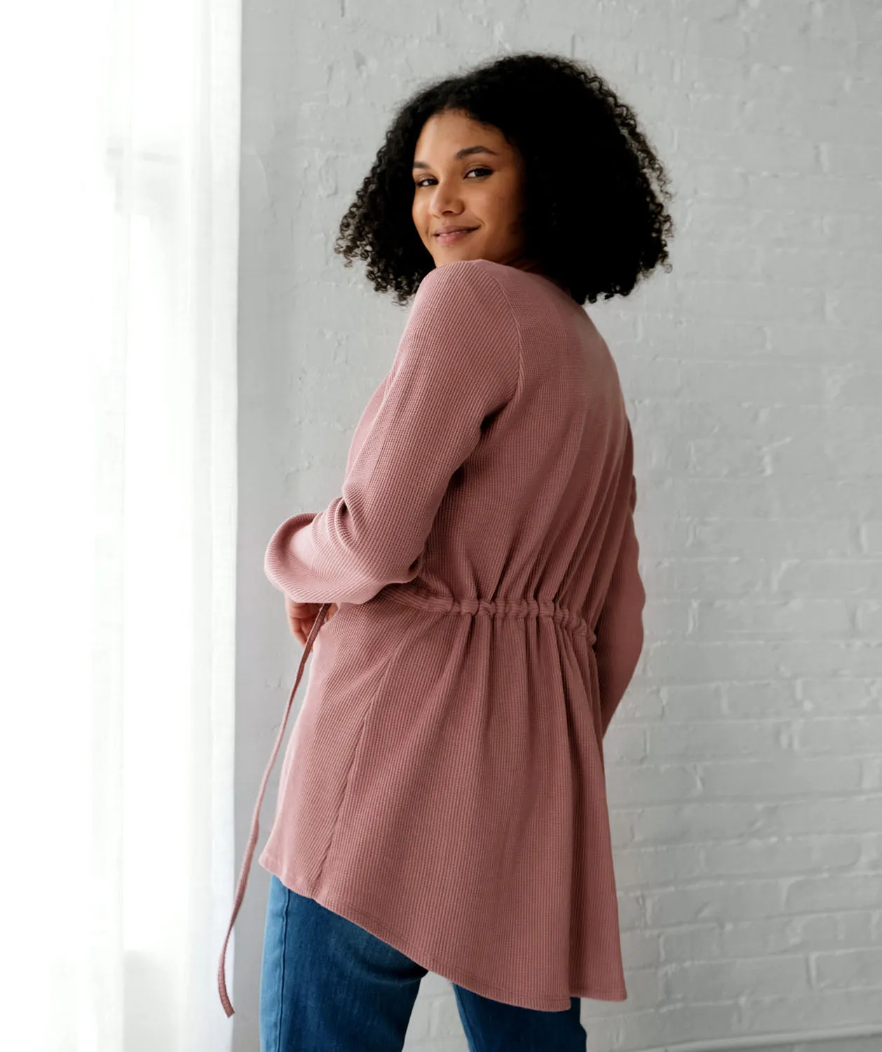 ROSIE waffle knit cardigan in Desert Pink