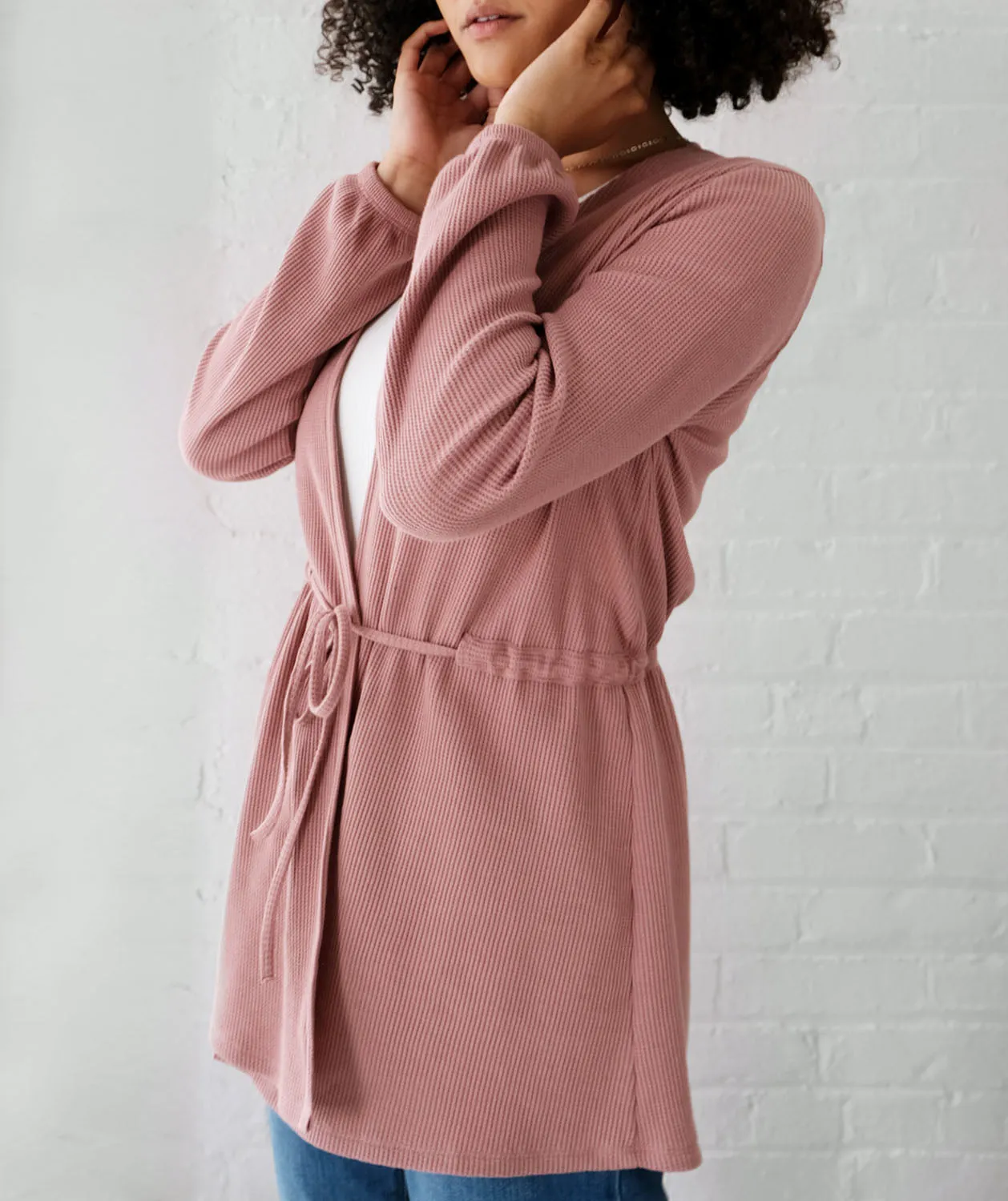 ROSIE waffle knit cardigan in Desert Pink