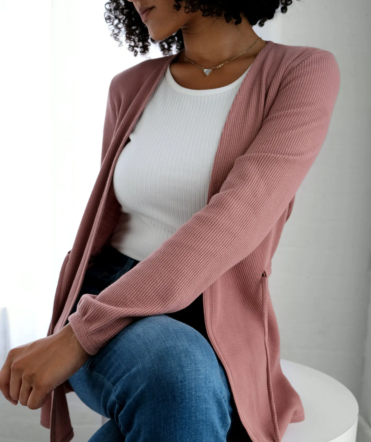 ROSIE waffle knit cardigan in Desert Pink