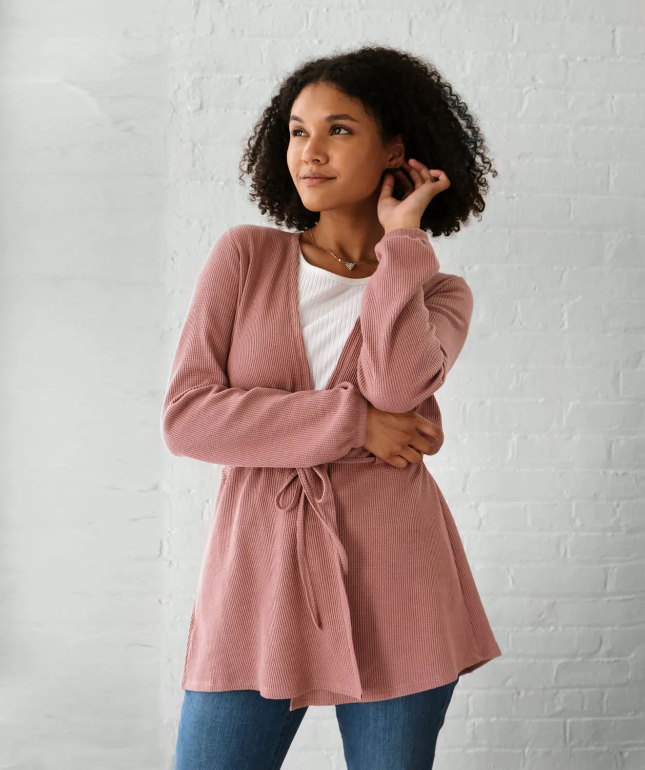 ROSIE waffle knit cardigan in Desert Pink
