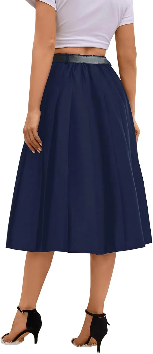 SANGTREE Women's Girls A-Line Long Pleated High Waist Fashion Skirt, School Uniform Cosplay