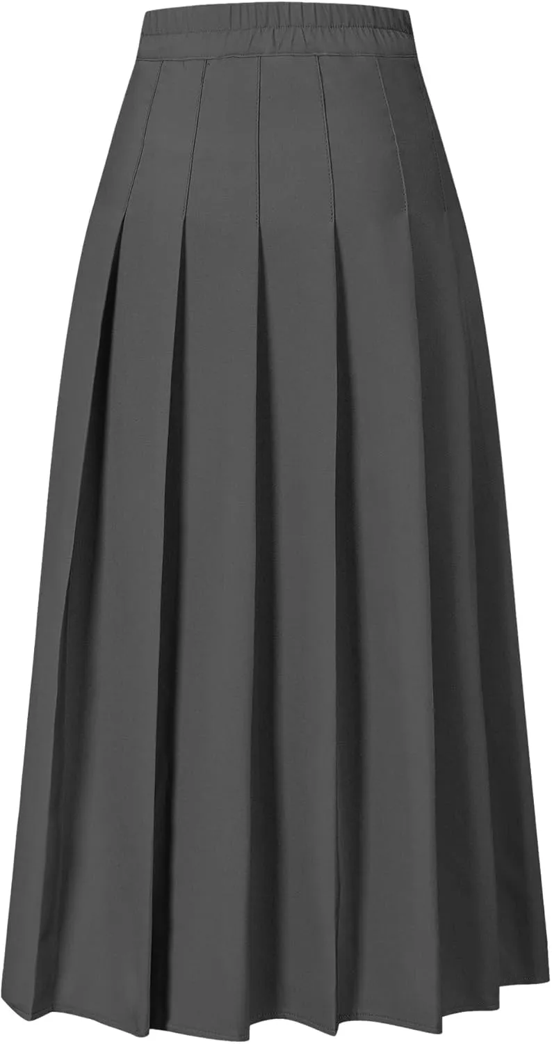 SANGTREE Women's Girls A-Line Long Pleated High Waist Fashion Skirt, School Uniform Cosplay
