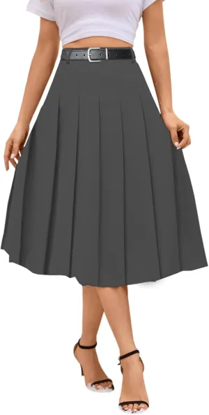 SANGTREE Women's Girls A-Line Long Pleated High Waist Fashion Skirt, School Uniform Cosplay
