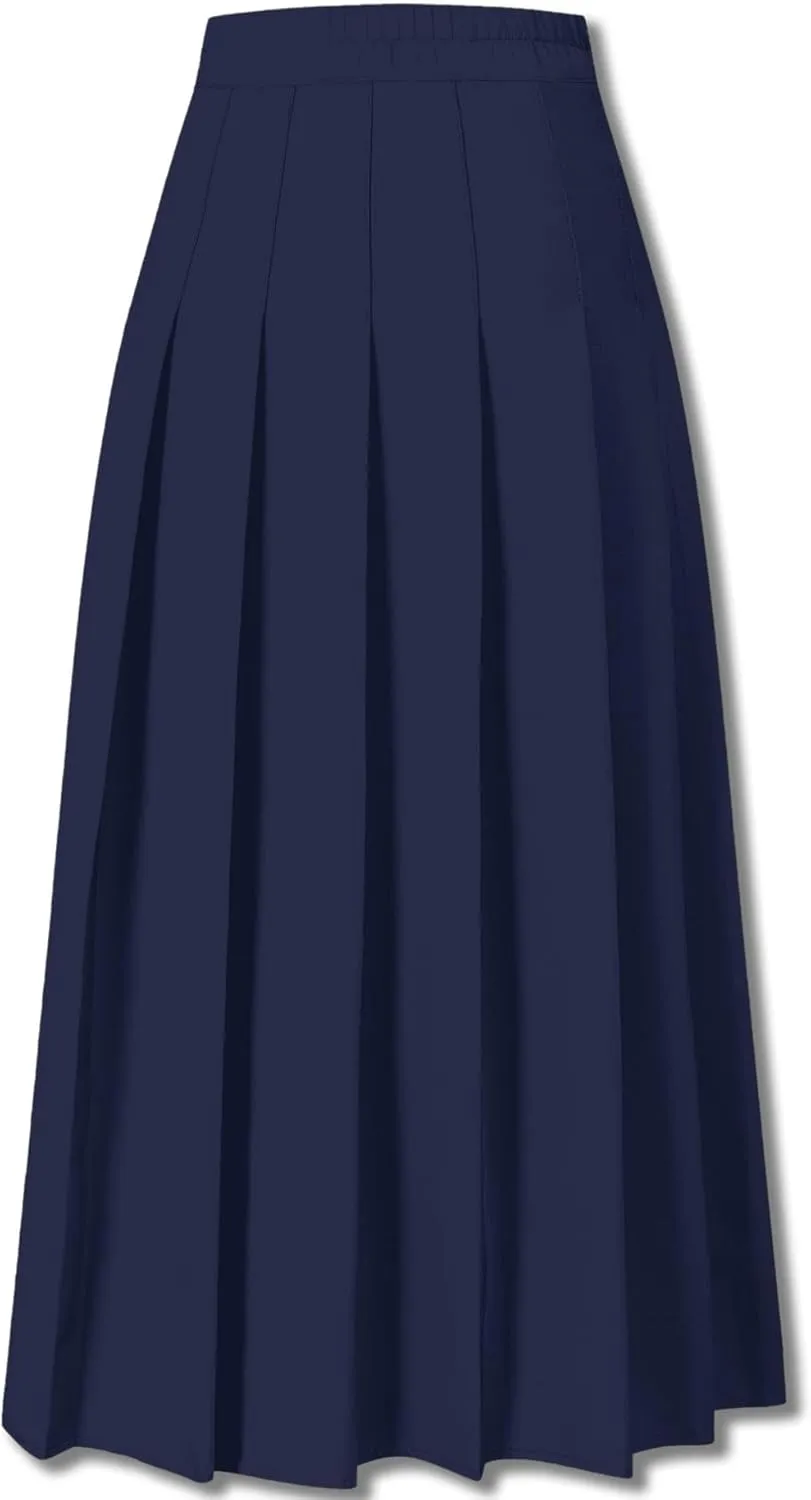 SANGTREE Women's Girls A-Line Long Pleated High Waist Fashion Skirt, School Uniform Cosplay