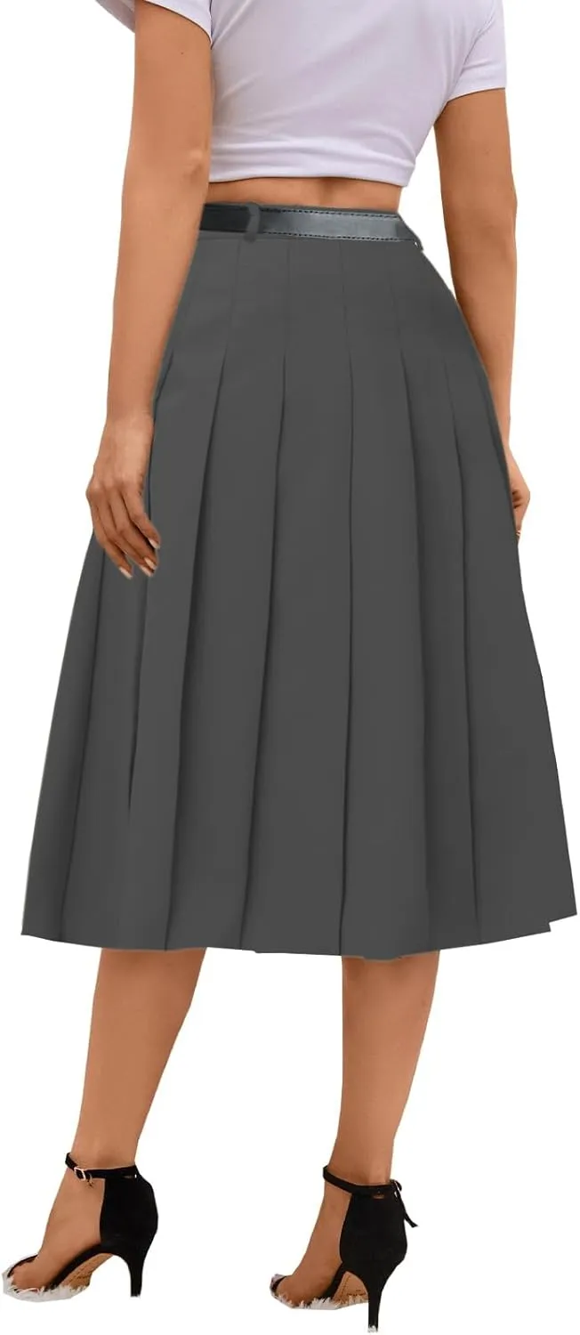SANGTREE Women's Girls A-Line Long Pleated High Waist Fashion Skirt, School Uniform Cosplay