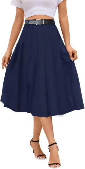 SANGTREE Women's Girls A-Line Long Pleated High Waist Fashion Skirt, School Uniform Cosplay