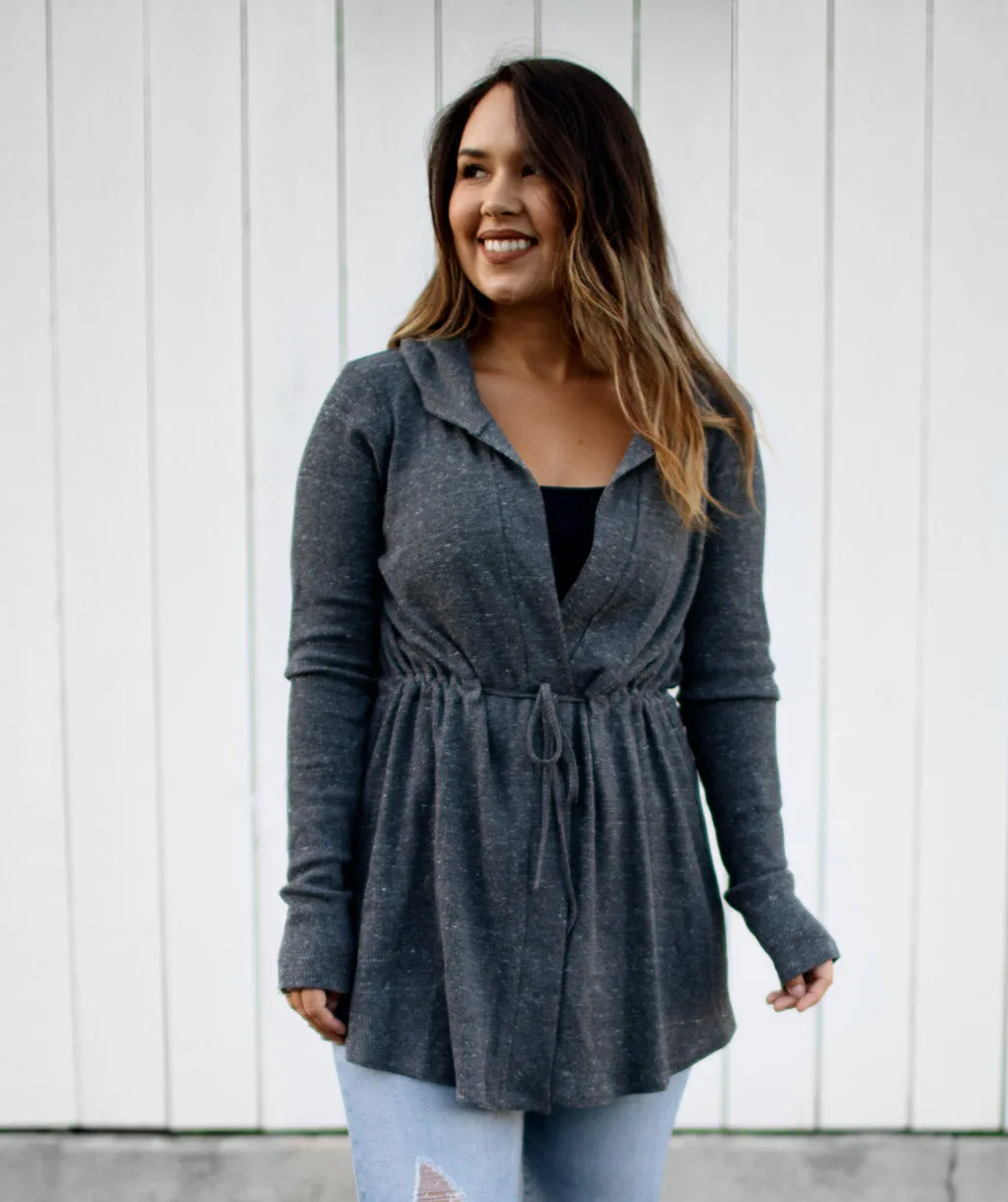 SARAH waffle knit cardigan in Dark Grey