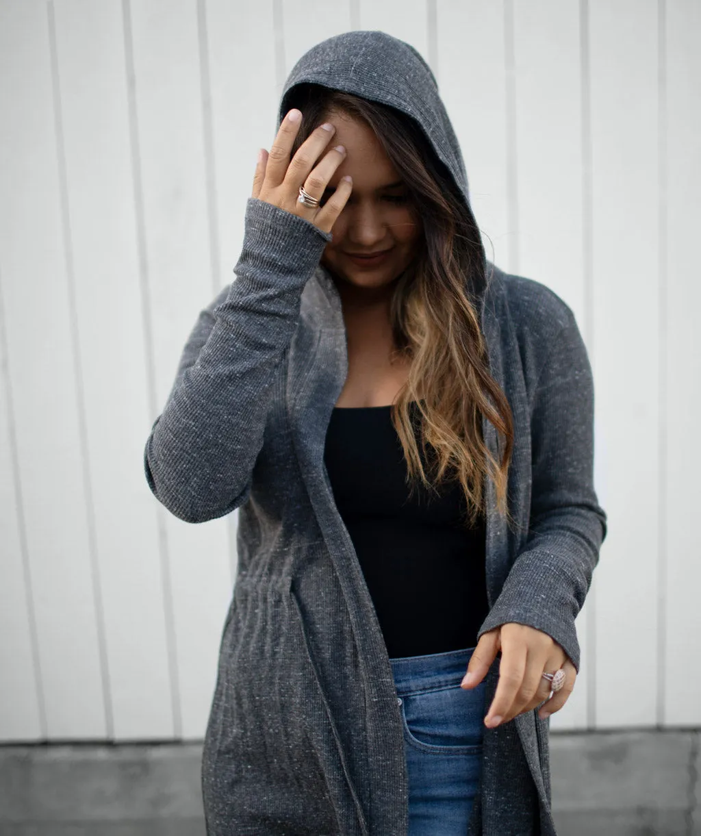 SARAH waffle knit cardigan in Dark Grey