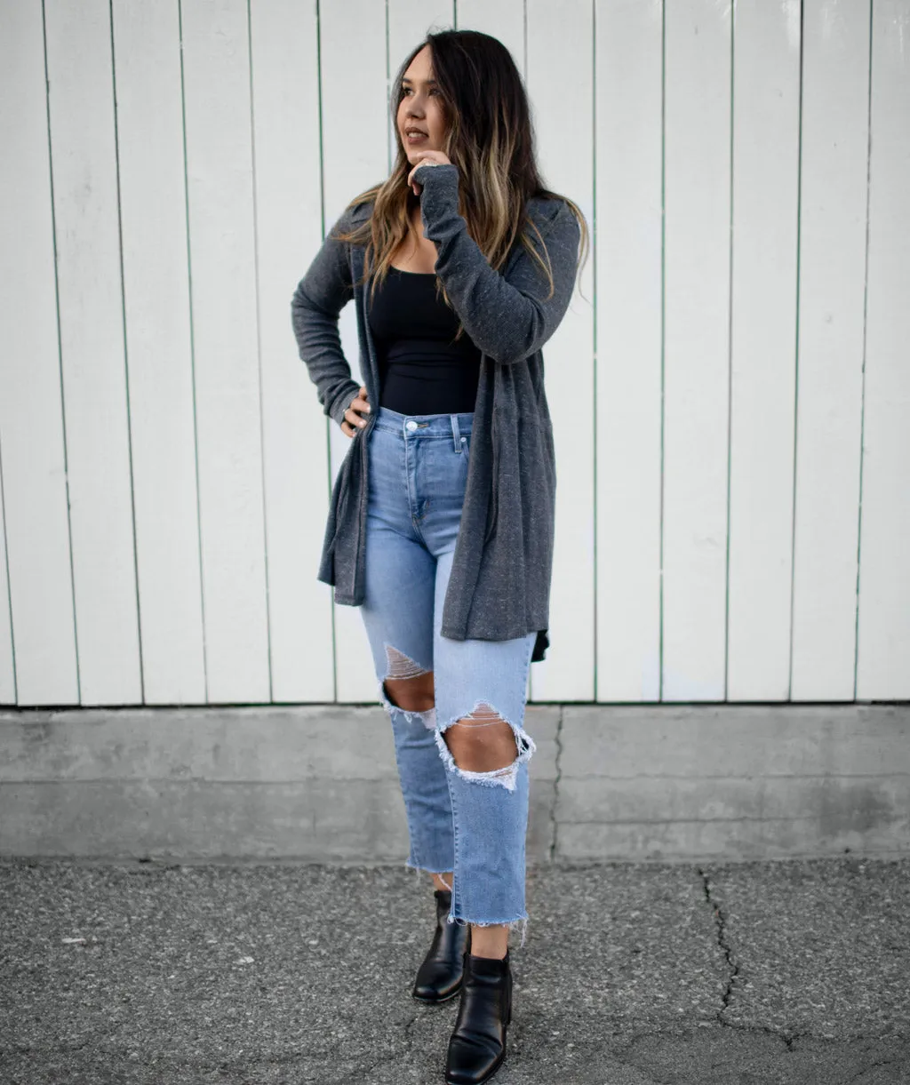 SARAH waffle knit cardigan in Dark Grey