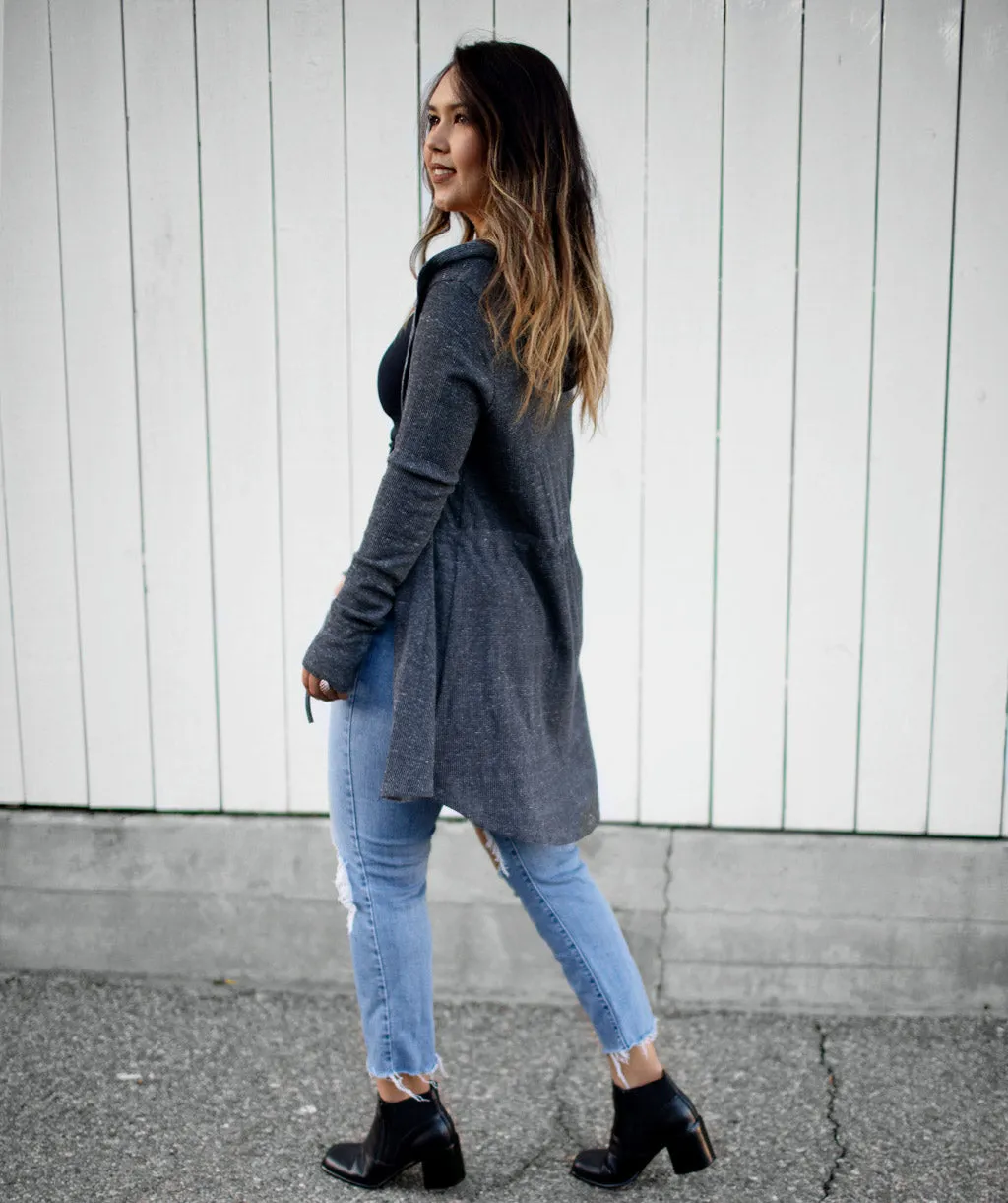 SARAH waffle knit cardigan in Dark Grey