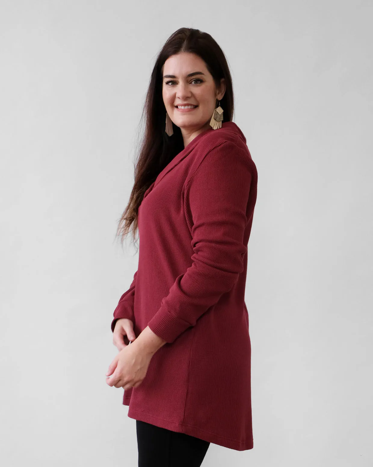 SHANI waffle knit tunic in Cranberry