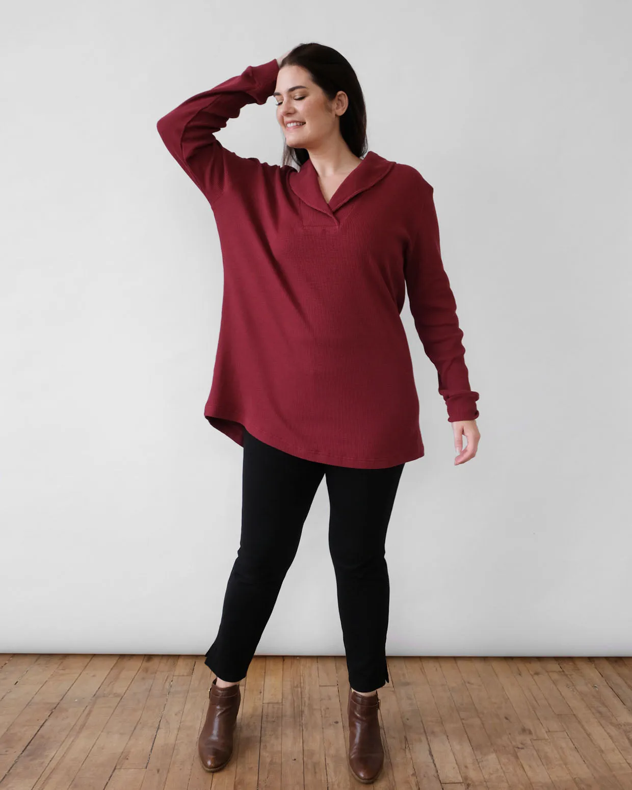 SHANI waffle knit tunic in Cranberry
